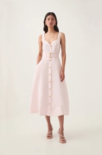 Image 1 of AJE Clay Belted Midi Dress Pastel Pink Size 12 | Women’s Designer Elegant Midi Dress