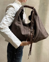 Image 1 of BROWN CANVAS & LEATHER BAG