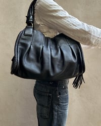 Image 2 of BLACK LEATHER PLEAT BAG