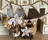 Image 3 of #27 Rustic Christmas Bunting Silver and White - 10 Flags