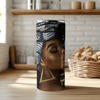 Image 1 of " Black Queen with headwrap and Bamboo earrings" 20 oz Tumbler