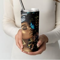 Image 4 of " Black Queen with headwrap and Bamboo earrings" 20 oz Tumbler