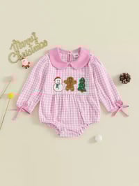 Image 3 of Baby Christmas Gingham Romper Red/Pink