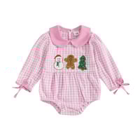 Image 5 of Baby Christmas Gingham Romper Red/Pink