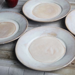 Image of Handcrafted Rustic White Dinner Plates Pottery Dinnerware Set of Four Made in USA