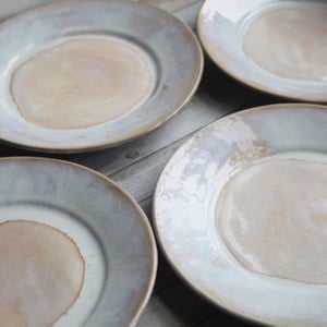 Image of Handcrafted Rustic White Dinner Plates Pottery Dinnerware Set of Four Made in USA