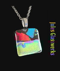 Image 1 of Hand Crafted Dichroic Fused Glass Pendant Necklace W/ Chain #1427