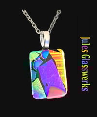Image 1 of Hand Crafted Dichroic Fused Glass Pendant Necklace W/ Chain #1222