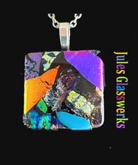 Image 1 of Hand Crafted Dichroic Fused Glass Pendant Necklace W/ Chain #1677