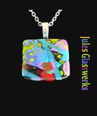Image 1 of Hand Crafted Dichroic Fused Glass Pendant Necklace W/ Chain #1413