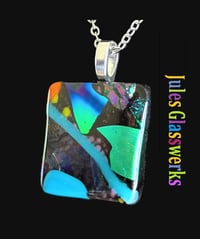 Image 1 of Hand Crafted Dichroic Fused Glass Pendant Necklace W/ Chain #1699
