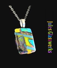 Image 1 of Hand Crafted Dichroic Fused Glass Pendant Necklace W/ Chain #1704