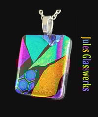 Image 1 of Hand Crafted Dichroic Fused Glass Pendant Necklace W/ Chain #1686