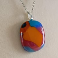 Image 2 of Hand Crafted Dichroic Fused Glass Pendant Necklace W/ Chain #1141