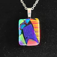 Image 2 of Hand Crafted Dichroic Fused Glass Pendant Necklace W/ Chain #1222