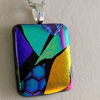 Image 2 of Hand Crafted Dichroic Fused Glass Pendant Necklace W/ Chain #1686