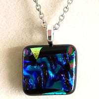 Image 2 of Hand Crafted Dichroic Fused Glass Pendant Necklace W/ Chain #1701