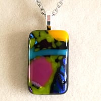 Image 2 of Hand Crafted Dichroic Fused Glass Pendant Necklace W/ Chain #1700