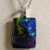 Image 2 of Hand Crafted Dichroic Fused Glass Pendant Necklace W/ Chain #1673