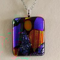 Image 2 of Hand Crafted Dichroic Fused Glass Pendant Necklace W/ Chain #1151