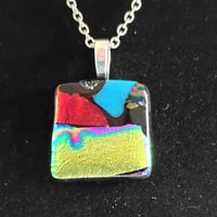 Image 2 of Hand Crafted Dichroic Fused Glass Pendant Necklace W/ Chain #1427