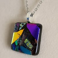 Image 2 of Hand Crafted Dichroic Fused Glass Pendant Necklace W/ Chain #1677