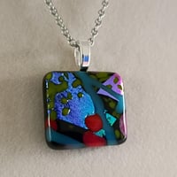 Image 2 of Hand Crafted Dichroic Fused Glass Pendant Necklace W/ Chain #1413