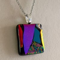 Image 2 of Hand Crafted Dichroic Fused Glass Pendant Necklace W/ Chain #1147