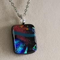 Image 2 of Hand Crafted Dichroic Fused Glass Pendant Necklace W/ Chain #1249