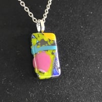 Image 3 of Hand Crafted Dichroic Fused Glass Pendant Necklace W/ Chain #1700