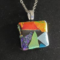 Image 3 of Hand Crafted Dichroic Fused Glass Pendant Necklace W/ Chain #1703