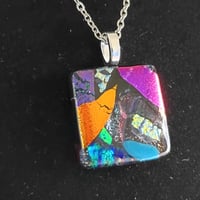 Image 3 of Hand Crafted Dichroic Fused Glass Pendant Necklace W/ Chain #1677