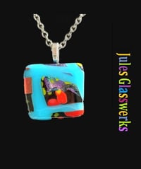 Image 1 of Hand Crafted Dichroic Fused Glass Pendant Necklace W/ Chain #1676