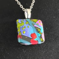 Image 3 of Hand Crafted Dichroic Fused Glass Pendant Necklace W/ Chain #1413