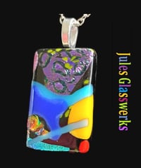 Image 1 of Hand Crafted Dichroic Fused Glass Pendant Necklace W/ Chain #1696