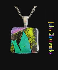 Image 1 of Hand Crafted Dichroic Fused Glass Pendant Necklace W/ Chain #1712