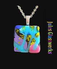 Image 1 of Hand Crafted Dichroic Fused Glass Pendant Necklace W/ Chain #1675