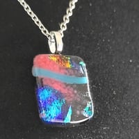 Image 3 of Hand Crafted Dichroic Fused Glass Pendant Necklace W/ Chain #1249