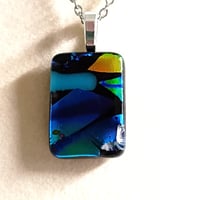 Image 2 of Hand Crafted Dichroic Fused Glass Pendant Necklace W/ Chain #1680
