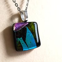 Image 2 of Hand Crafted Dichroic Fused Glass Pendant Necklace W/ Chain #1712