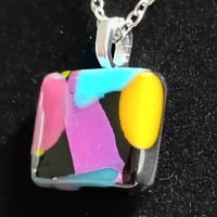 Image 2 of Hand Crafted Dichroic Fused Glass Pendant Necklace W/ Chain #1734
