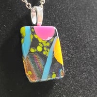 Image 2 of Hand Crafted Dichroic Fused Glass Pendant Necklace W/ Chain #1731