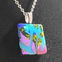 Image 2 of Hand Crafted Dichroic Fused Glass Pendant Necklace W/ Chain #1675