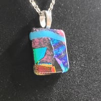Image 2 of Hand Crafted Dichroic Fused Glass Pendant Necklace W/ Chain #1721
