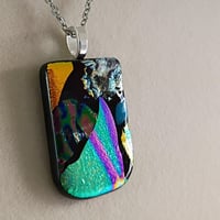 Image 4 of Hand Crafted Dichroic Fused Glass Pendant Necklace W/ Chain #1175