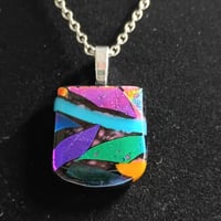 Image 2 of Hand Crafted Dichroic Fused Glass Pendant Necklace W/ Chain #1672