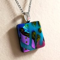Image 3 of Hand Crafted Dichroic Fused Glass Pendant Necklace W/ Chain #1675