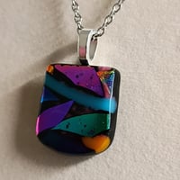 Image 3 of Hand Crafted Dichroic Fused Glass Pendant Necklace W/ Chain #1672