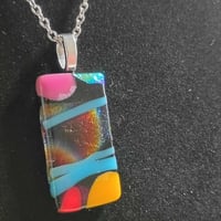 Image 4 of Hand Crafted Dichroic Fused Glass Pendant Necklace W/ Chain #1732