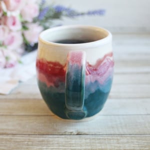 Image of Colorful 14 Ounce Coffee Cup, Handmade Pottery Mug, Made in USA